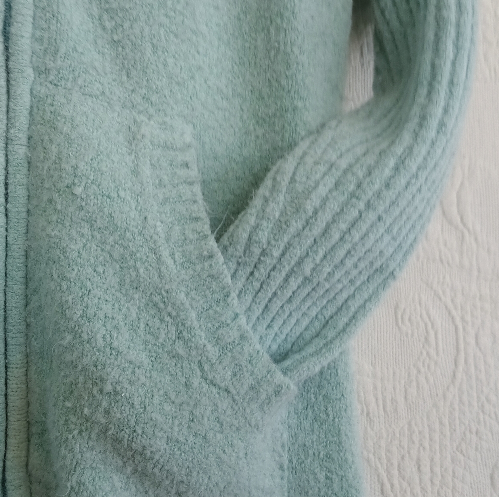 Cozy Aqua Blue Hooded Cardigan Fuzzy Teddy Hooded Soft Comfy Pastel Mint Green - Picture 4 of 12